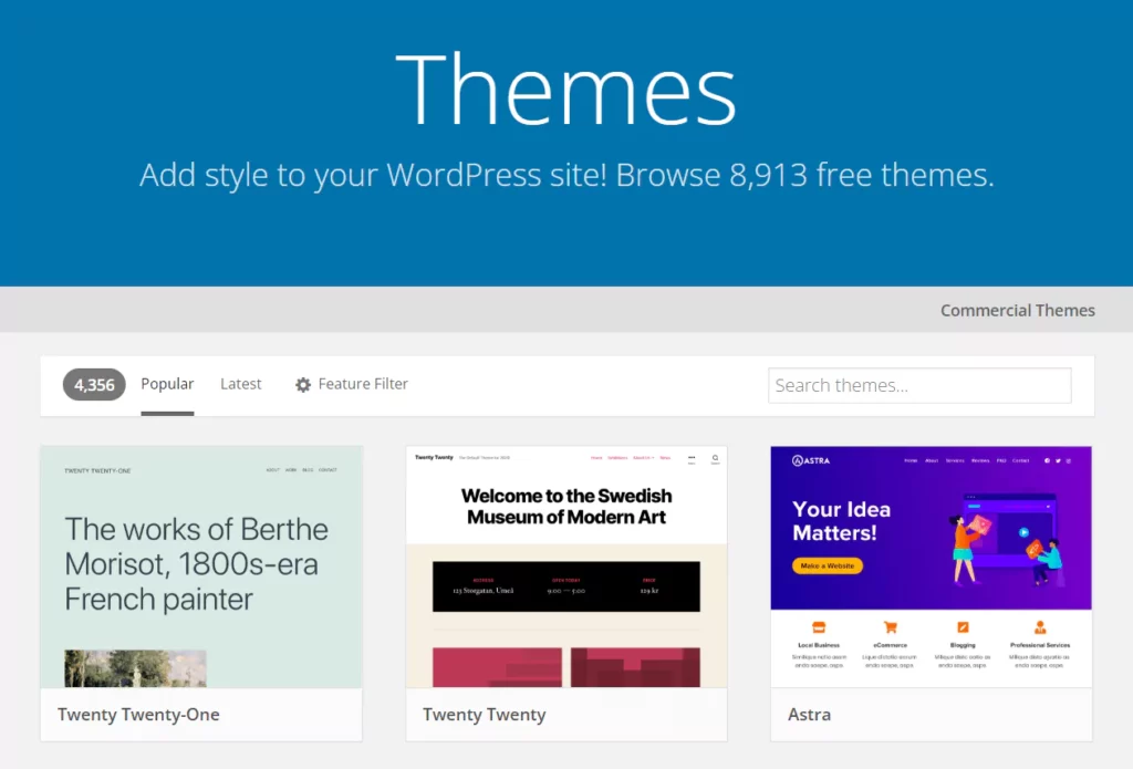 choose a theme for your wordpress website