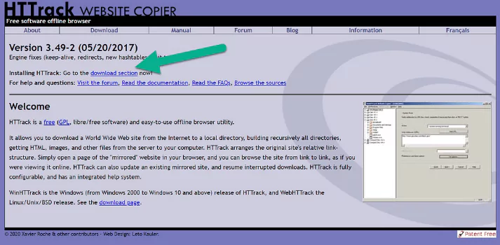 go to the official website of the httrack tool