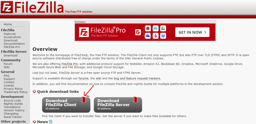 official website of filezilla