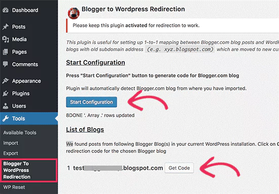 blogger blog to your new wordpress website