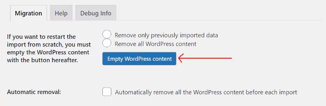 remove all wordpress content