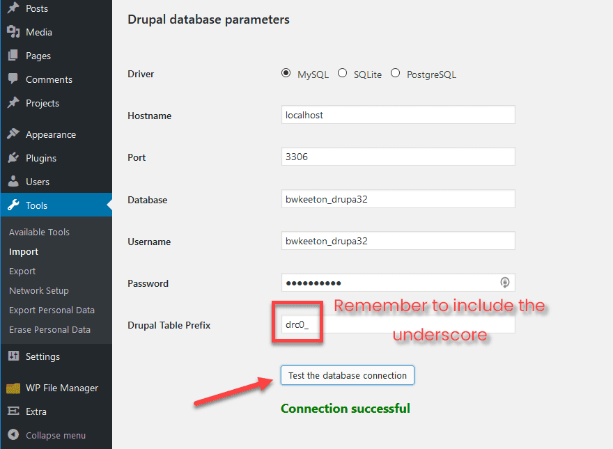 underscore when pasting the drupal table prefix