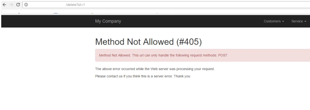 405 method not allowed error