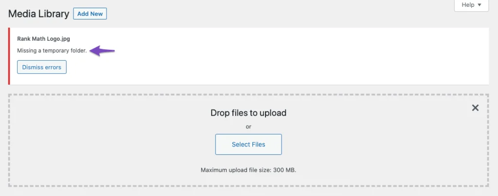 wordpress php error missing temporary files